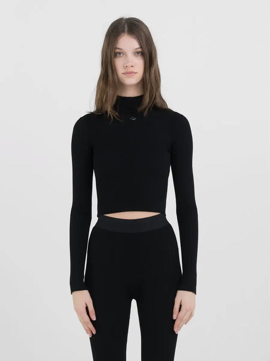 Replay AI24-25 Maglione Cropped con Collo Alto Nero Woman