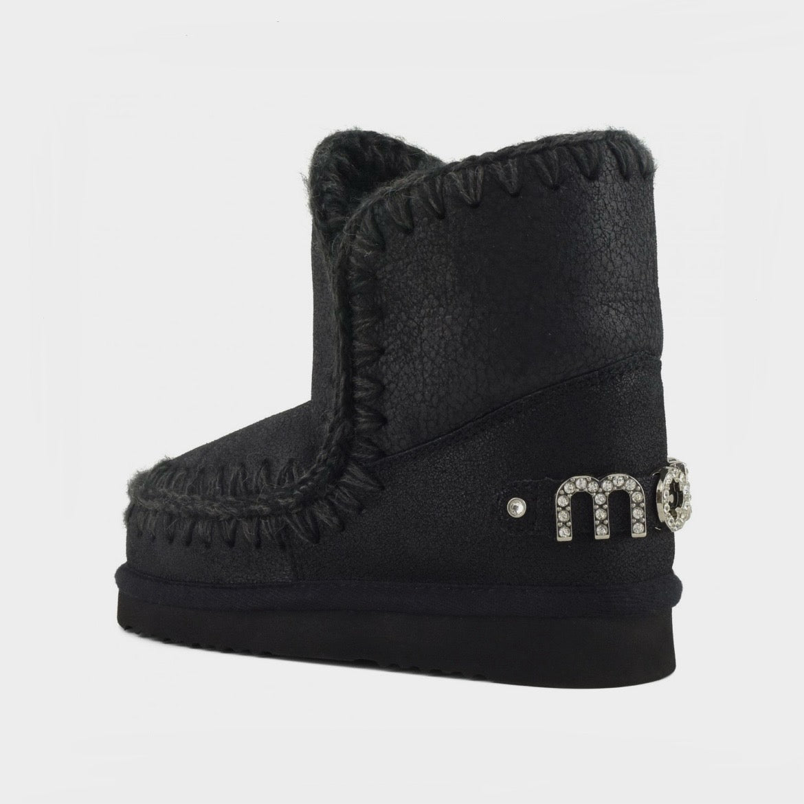 Mou Boots AI24-25 Eskimo 18 With Rhinestones Logo Cracked Black