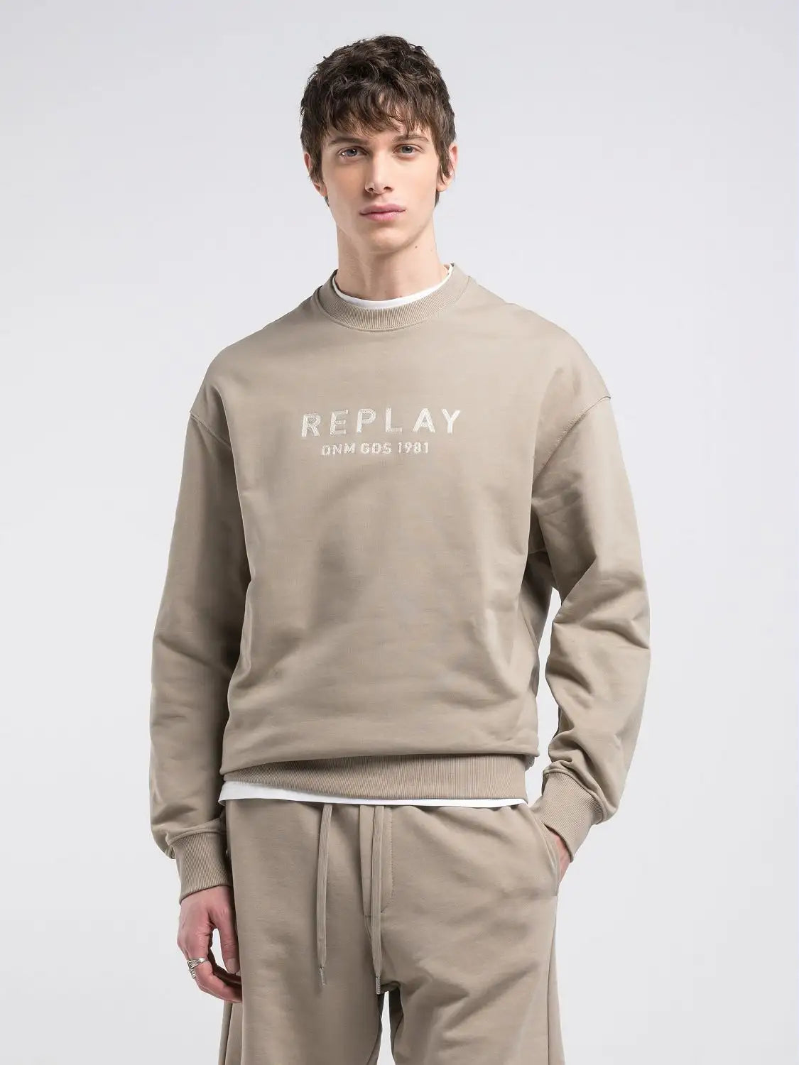 Replay SS25-26 Felpa Girocollo Relaxed Fit Lettering Stone Man