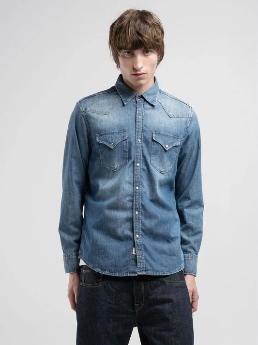 Replay SS25-26 Camicia Regular Fit in Denim Medium Blue Man