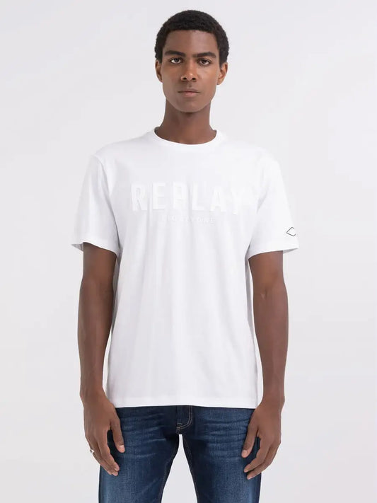 Replay PE24 T-Shirt in Jersey con Stampa White Man