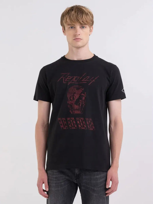 Replay PE24 T-Shirt in Jersey con Stampa Teschio Black Man