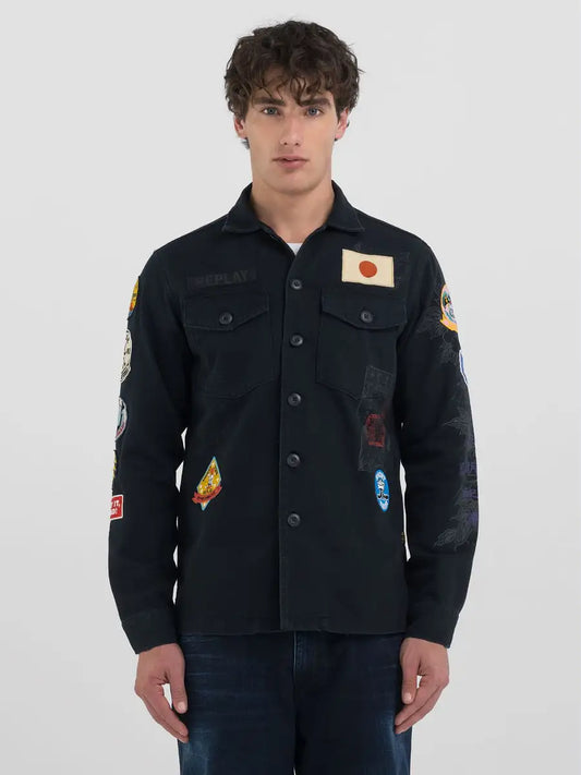Replay PE24 Overshirt con Stampa e Patch All-Over Black Man