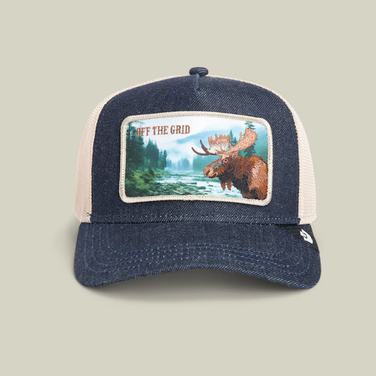 Goorin Bros EST. 1895 Cappello Trucker Animal Large Patch Homestead Staycation Gray Denim