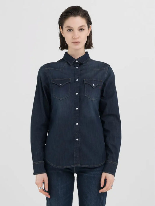 Replay AI24-25 Camicia Western Slim Fit in Denim Dark Blue Woman