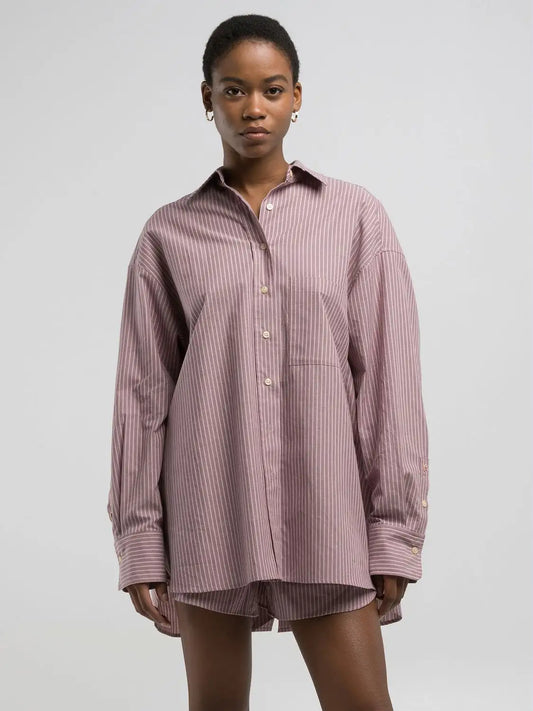 Replay SS25-26 Camicia Relaxed Fit a Righe Powered Rose/Burlwood Woman