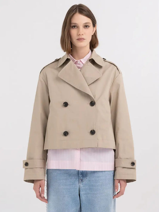 Replay PE24 Trench Relaxed Fil in Twill Beige Woman