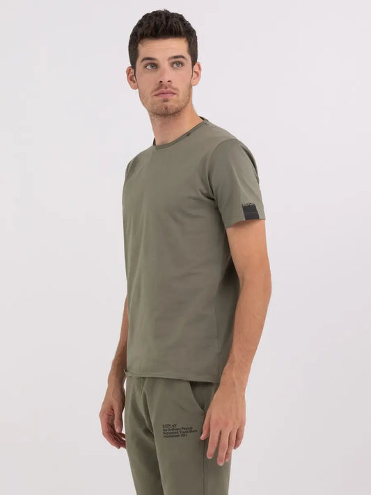 Replay PE24 T-Shirt in Jersey con Taglio a Vivo Light Military Man
